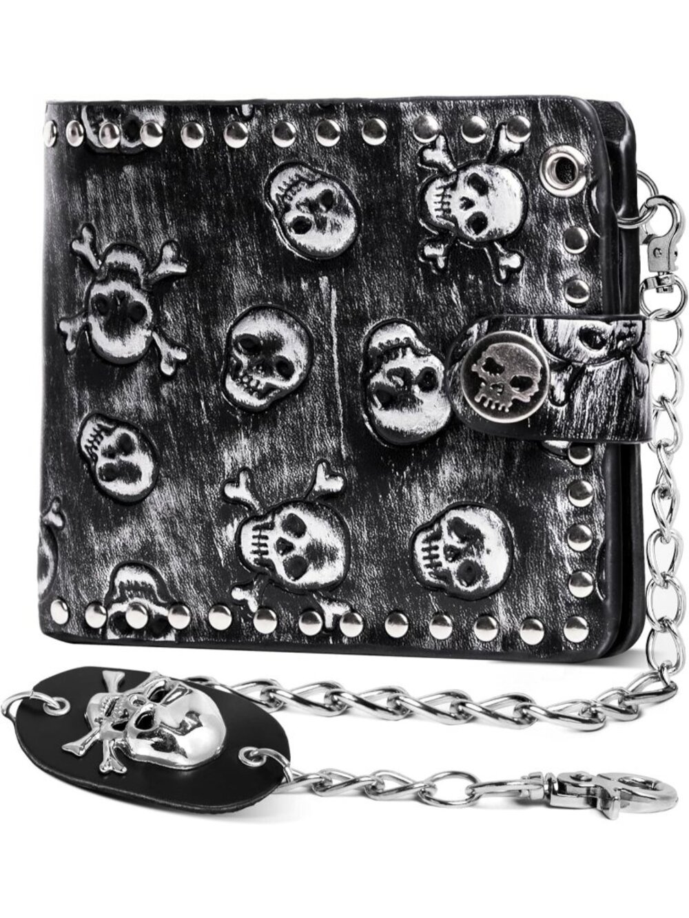 Unisex Rebel Edge Skull Gothic Chain Leather Bifold Punk Wallet